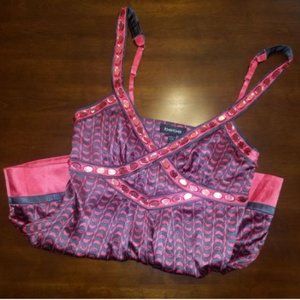 Bebe Small S Multi-Color Jeweled Spaghetti Strap Silk Blend Womens Blouse